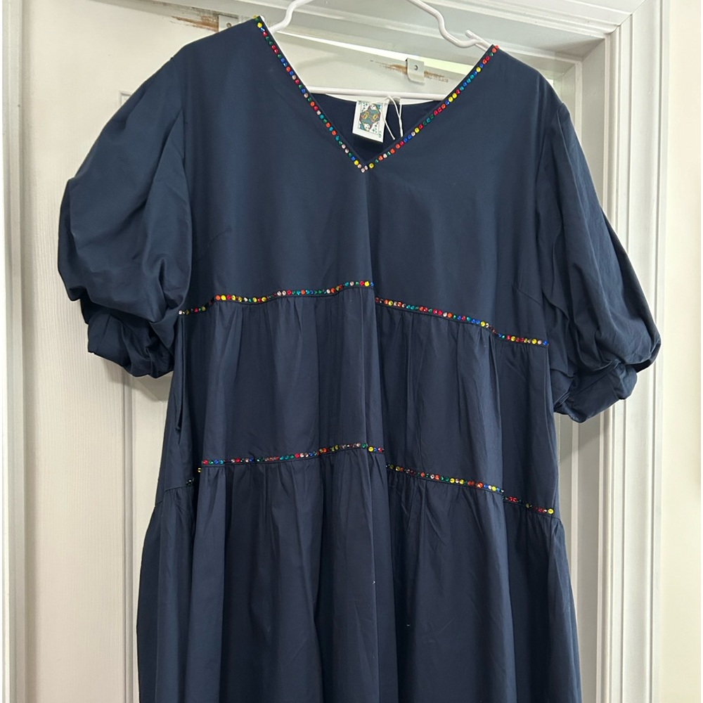 NWOT Queen of Sparkles Navy firework dress